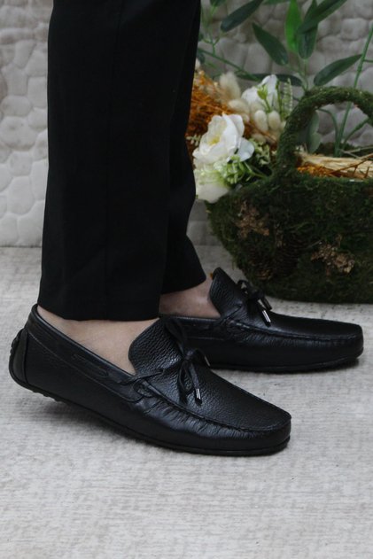 31110 Black Leather Genuine Leather Loafer Men's Ballerina Shoes