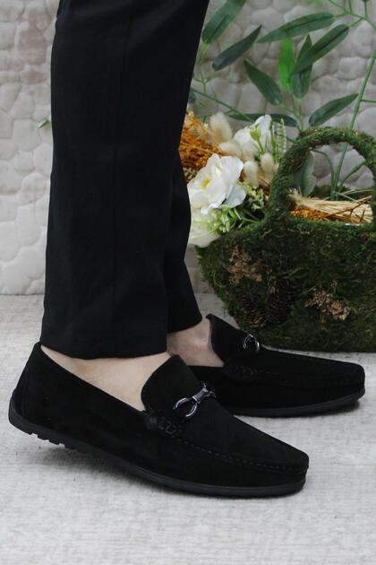 31012 Black Suede Genuine Leather Loafer Men's Ballerina Shoes