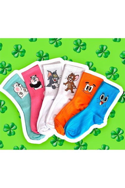6-Piece Series Character Cheerful College Tennis Socks