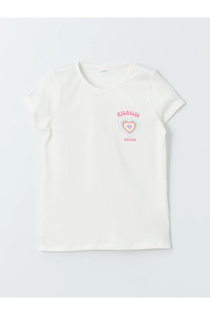 LCW Kids Crew Neck Printed Short Sleeve Girl's Pajamas Set