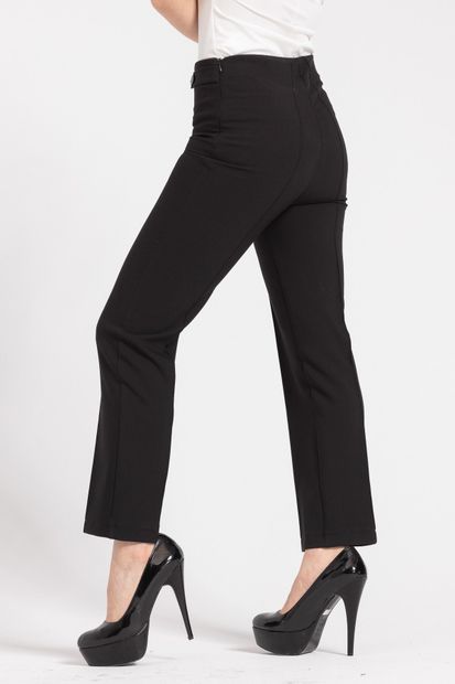 Jument Kadın Yüksek Bel Önü Dikişli Beli Apoletli Düğmeli Boru Paça Kumaş Pantolon-siyah - 5