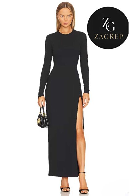 knee length dresses for ladies Milla Women's Black Mock Neck Sleeveless Low Slit Dress