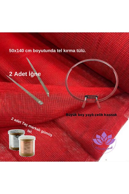 Tel Kırma Başlangıç Kiti (kırmızı Kare Tül, 2 Adet Taç Tel Kırma Teli Ve Büyük Yaylı Kasnak)