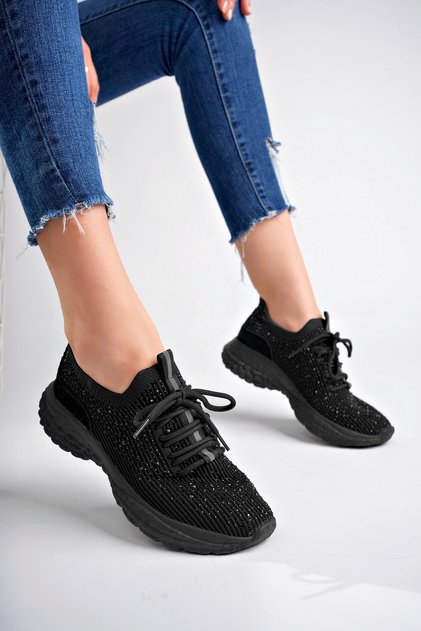 Women's Black Stone Knitwear Sneaker (Order One Size up)