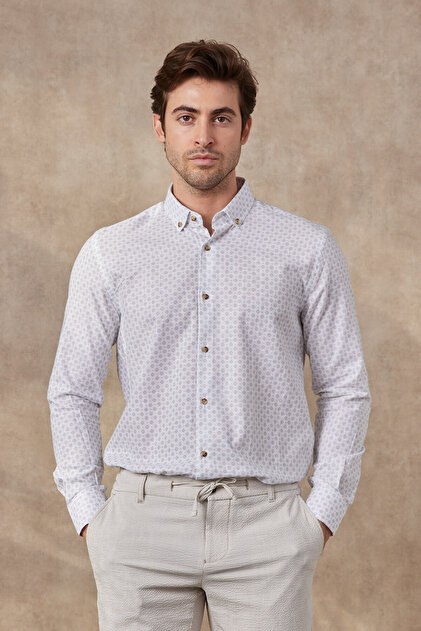 Men's Printed Cotton Linen Modern Slim Fit Shirt