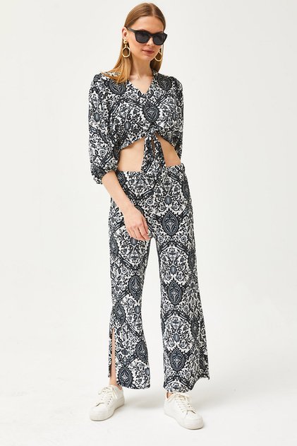 Women's Black Bottom Top Patterned Suit TKM-19000265