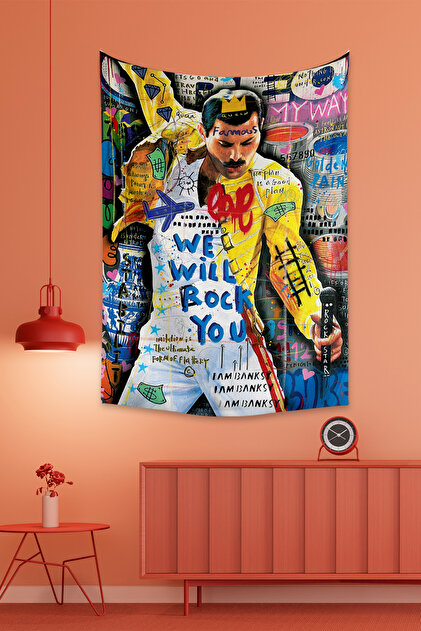 Vagonik Pop Art Queen Freddie Mercury Grafiti Duvar Örtüsü Halısı