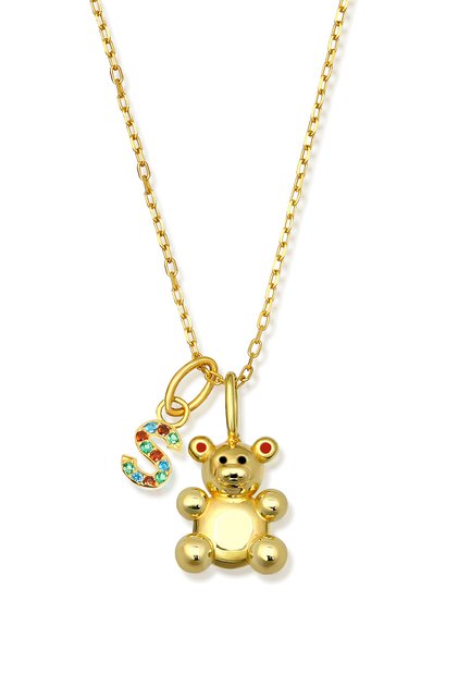 Taşlı S Harfli Sevimli Ayıcık (TEDDY BEAR) Minimal Gümüş Kolye