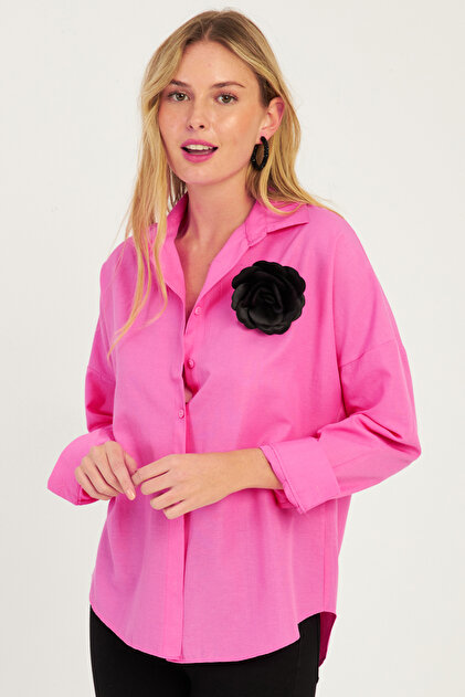 Cool & Sexy Women's Fuchsia Rose Accessory Shirt SF2540- Trendyol
