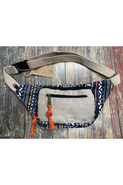 Unisex Ethnic Authentic Bohemian Daily Travel Waist Bag Multi-Pocket Water Resistant Ecru