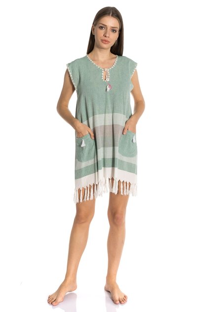 Peshtemal Beach Dress Handmade with Needle Lace Embroidery, Cotton, Authentic