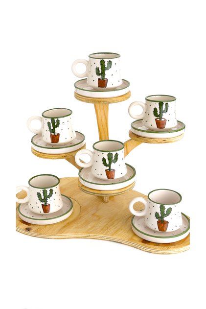 Set of 6 Cactus Patterned Handmade Boiler Ceramic Coffee Cup, Coffee Cup