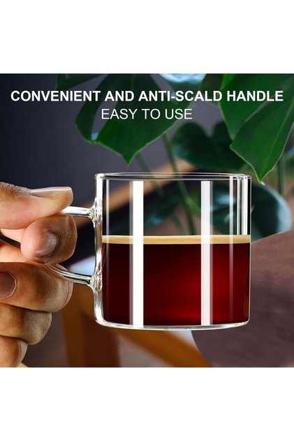 2 Pieces Colorful Handle Espresso Cup Heat Resistant Borosilicate Glass Coffee Tea Mug (130ml)