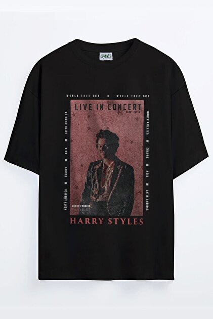 Harry Styles Tシャツ Grove Fashion Live In Concert Harry Styles Baskılı Unisex Oversize