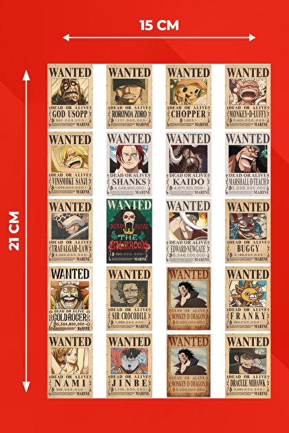Anime Marketi One Piece Wanted Tasarımlı Düz Kesim Sticker Seti