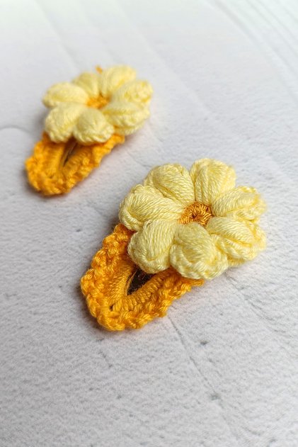 2 Pack Yellow Color Daisy Children's Baby Buckle with Snap Fastener / Baby Buckle - Girl's Buckle