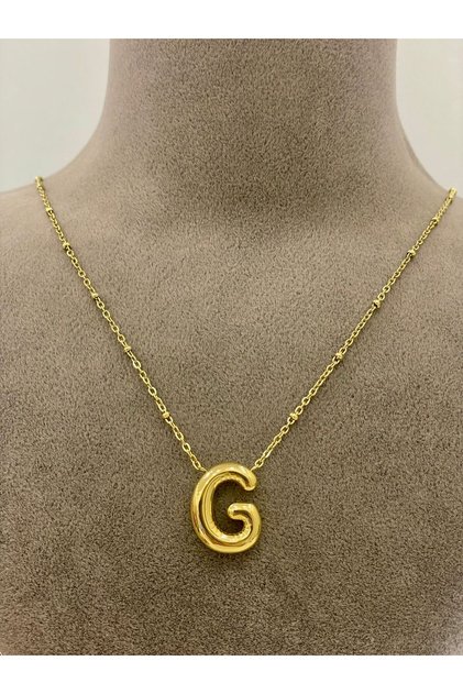Bubble Curved Gold Letter Necklace (G Letter)