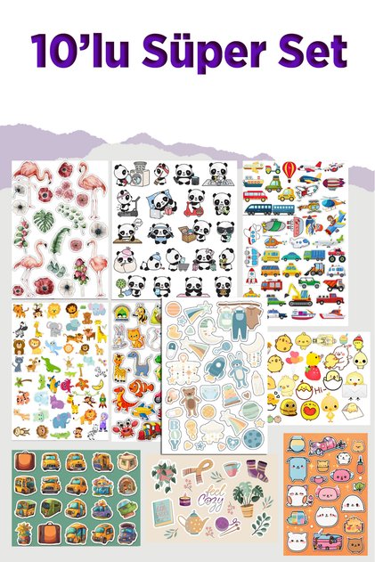 10 Sayfa Sevimli Hayvan Sticker Set -Planner Ajanda Bullet Journal Için Uygun Set