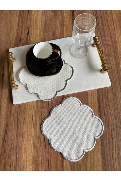 2 Pieces Silver Embroidered Coffee Side Cocktail Serving Napkin Suitable for Etamine Processing