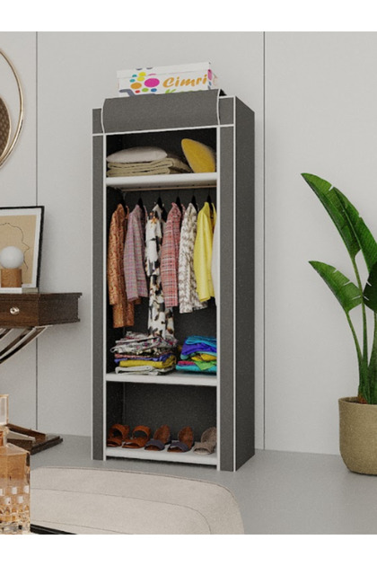 Tomris Hatun Geniş Askılı, 3 Raflı, Plastik Profilli Bez Dolap