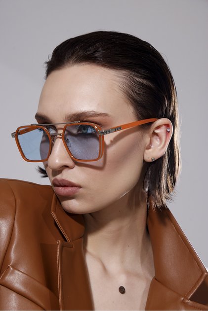 Orange Reine Sunglasses Unisex UV400 Protected Orange - Blue Rectangular Leopard Matte Orange Frame