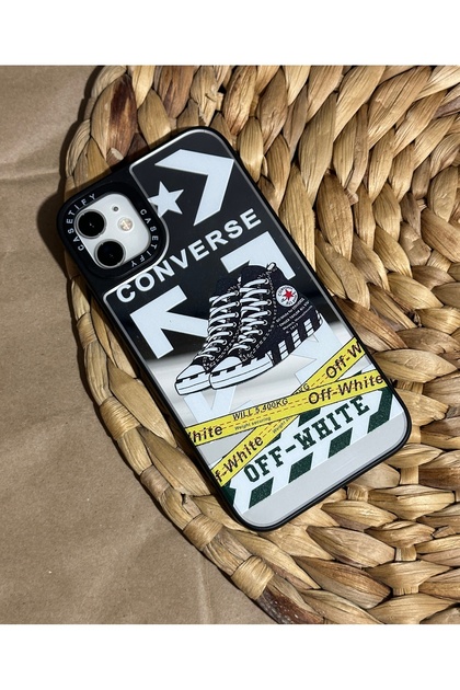 Iphone 11 (6.1 inç) Uyumlu Casefity Aynalı Kılıf Convers Off White Desenli Premıum Kapak