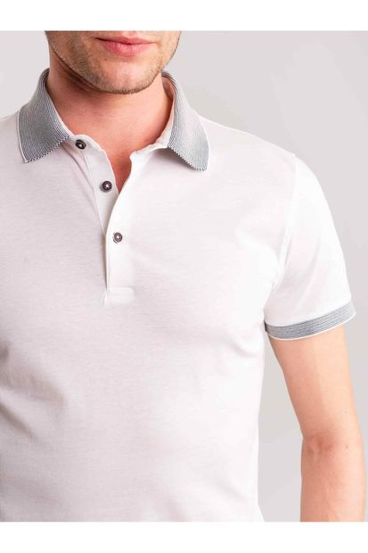 Dufy Beyaz Erkek Slim Fit Düz Casual Polo Yaka Tshirt - 54996 - 2