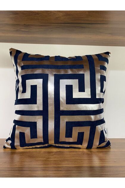 Navy Blue Floor Maze Silver Foil Printed Throw Pillow Cover