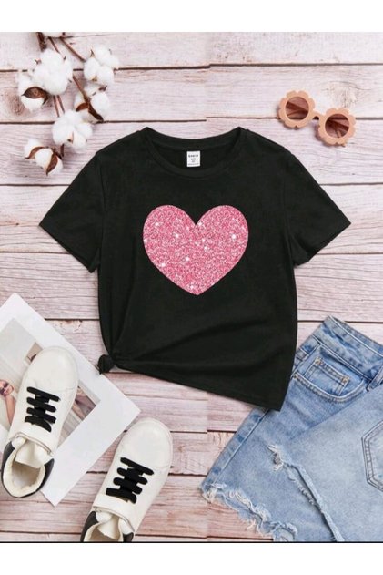 STYLE-X PINK HEART PRINTED CYCLING NECK 100% COTTON TSHIRT