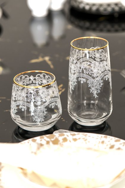 Luxury Gold-Gilded Glass Beverage Water Glass Set 12-Piece Set Table Dining