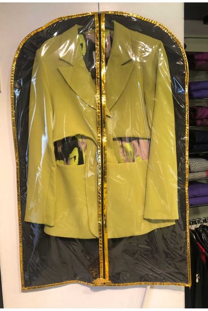Suit Cover, Transparent Clothes Carrying Bag, Edge Stripe Metalized Gold Piping, 64x100 cm,