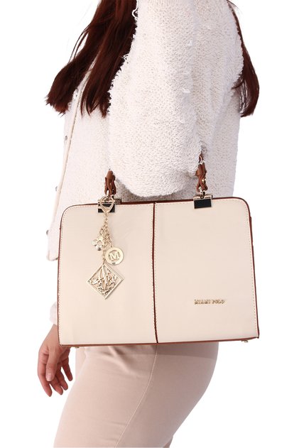 Miami Polo Club-1188 Juniper Women's Handbag Crossbody Bag 3 Compartments Cream