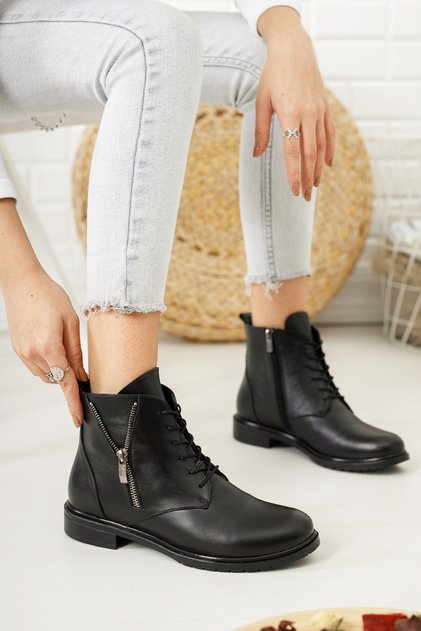 Genuine Leather Black Women's Leather Boots Trc-2731