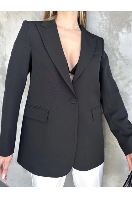 Brg Clothing Siyah Vücuda Tam Oturan Düğmeli Blazer Ceket