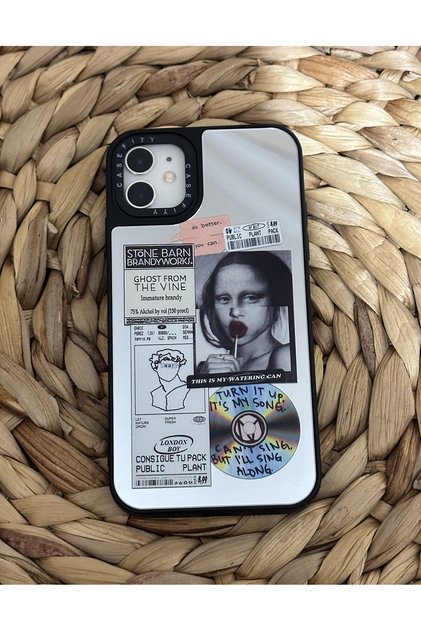 Iphone 11 (6.1 inç) Uyumlu Casefity Aynalı Kılıf Mona Lisa Desenli Premıum Kapak