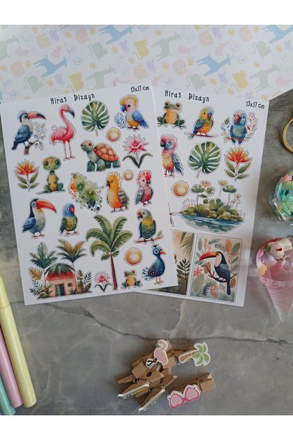 Exotic Birds Cute Sticker Sheets Custom Label Stickers 38pcs Stickers 13x17cm 2Pages