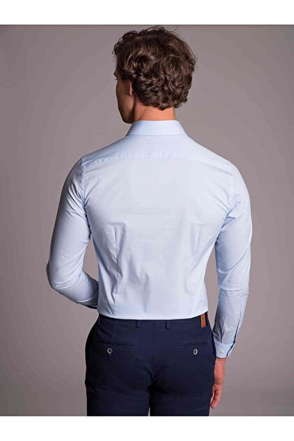Dufy Açık Mavi Erkek Ekstra Slim Fit Düz Klasik Yaka Uzun Kol Gömlek - 36222 - 3