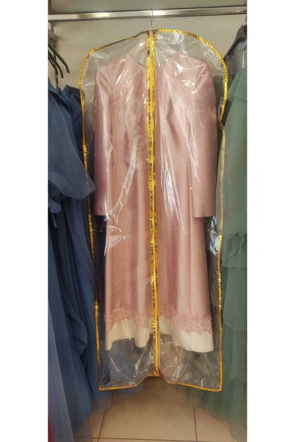 Evening Dress Cover, Full Transparent Long Dress Protector and Carrying Bag, Edge Stripe Metallized Piping, 160x64 cm,