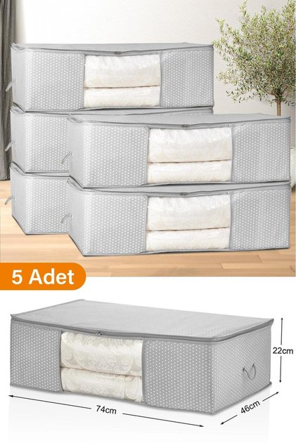 5 Adet - Pencereli Mega Boy Baza Altı Gri Benekli Hurç 74 X 46 X 22 Cm