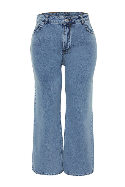 Trendyolmilla Curve Açık Mavi Yüksek Bel Geniş Paça Denim Büyük