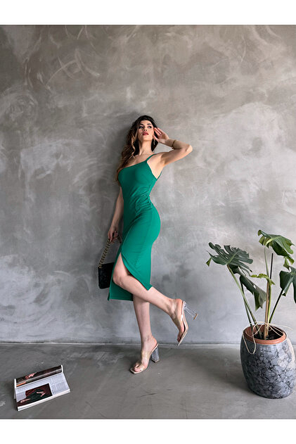 Women's Rope Strap Slit Midi Dress Green