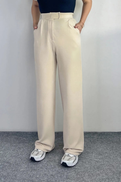 Women's Cream Lycra Velcro Closure Palazzo Pants