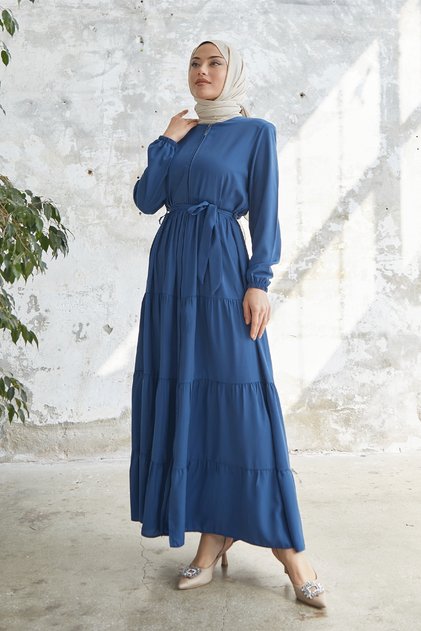 Belted Skirt Gathered Ferace - Indigo
