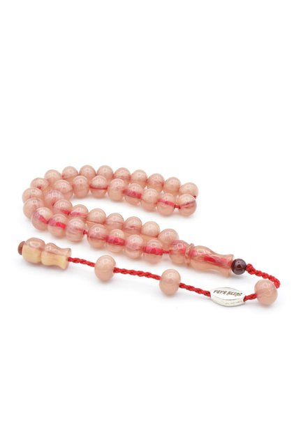 Şükrü Baba Signed Oblate Globe White Crimped Amber Prayer Beads