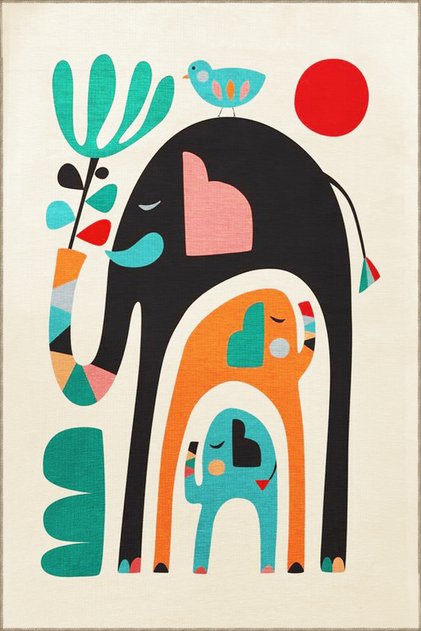 Heart and Elephant Themed Multicolored Carpet 3696