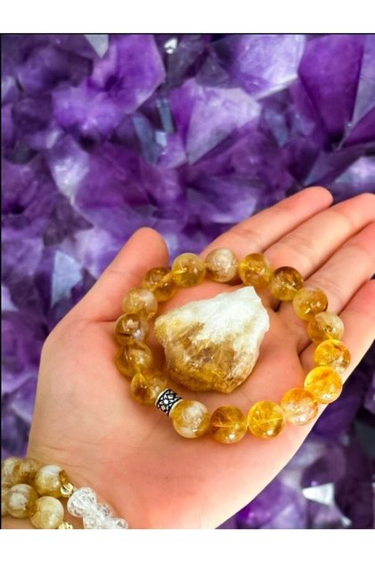 Citrine 10mm Bracelet with Raw Stone Gift | Stone of Abundance and Prosperity | Certified