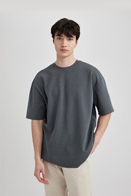 Defacto Oversize Fit Bisiklet Yaka Ağır Kumaş Tişört X3926az24sp