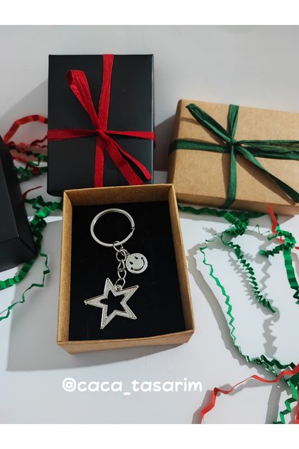 Keychain Smiling Face And Star Metal Silver Color Mother's Day Gift Box