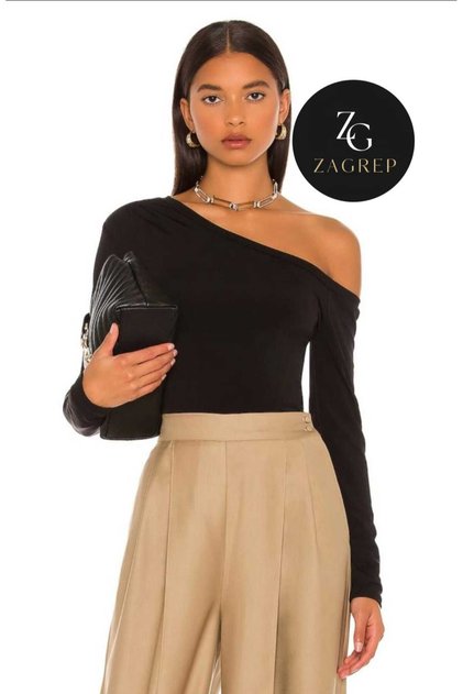 Women's Black Blouse Single Shoulder Low Sleeve Special Design Imported Jersey Zagrep fabric