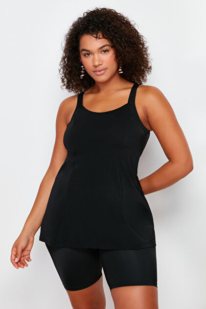 Trendyolmilla Curve Siyah Havuz Yaka Tankini Büyük Beden Mayo
